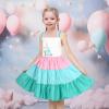Sunny Fashion Girls Dress Ice Cream Rainbow Striped Suspender Sleeveless(Green Mermaid)