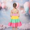 Sunny Fashion Girls Dress Ice Cream Rainbow Striped Suspender Sleeveless(Pink)