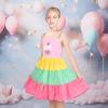 Sunny Fashion Girls Dress Ice Cream Rainbow Striped Suspender Sleeveless(Pink)