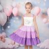 Sunny Fashion Girls Dress Ice Cream Rainbow Striped Suspender Sleeveless(Purple)