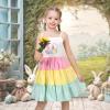 Sunny Fashion Girls Dress Ice Cream Rainbow Striped Suspender Sleeveless(Rainbow Bunny)