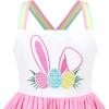 Sunny Fashion Girls Dress Ice Cream Rainbow Striped Suspender Sleeveless(Rainbow Bunny)