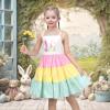 Sunny Fashion Girls Dress Ice Cream Rainbow Striped Suspender Sleeveless(Rainbow Bunny)