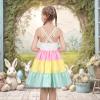 Sunny Fashion Girls Dress Ice Cream Rainbow Striped Suspender Sleeveless(Rainbow Bunny)