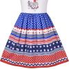 Sunny Fashion Girls Dress Ladybug Polka Dot Bow Tie(Blue National Day)