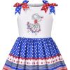 Sunny Fashion Girls Dress Ladybug Polka Dot Bow Tie(Blue National Day)