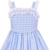 Sunny Fashion Girls Dress Ladybug Polka Dot Bow Tie(Blue Plaid)