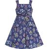 Sunny Fashion Girls Dress Ladybug Polka Dot Bow Tie(Blue Star Flowers)