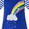 Sunny Fashion Girls Dress Long Sleeve Butterfly Color Contrast Casual Wearing(Blue Rainbow)