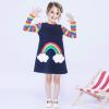 Sunny Fashion Girls Dress Long Sleeve Butterfly Color Contrast Casual Wearing(Blue Rainbow Cloud)