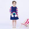 Sunny Fashion Girls Dress Long Sleeve Butterfly Color Contrast Casual Wearing(Blue Rainbow Cloud)