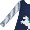 Sunny Fashion Girls Dress Long Sleeve Butterfly Color Contrast Casual Wearing(Dark Blue Unicorn)