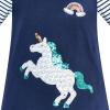 Sunny Fashion Girls Dress Long Sleeve Butterfly Color Contrast Casual Wearing(Dark Blue Unicorn)