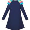 Sunny Fashion Girls Dress Long Sleeve Butterfly Color Contrast Casual Wearing(Navy Blue Bird)