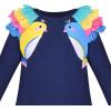Sunny Fashion Girls Dress Long Sleeve Butterfly Color Contrast Casual Wearing(Navy Blue Bird)