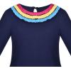 Sunny Fashion Girls Dress Long Sleeve Butterfly Color Contrast Casual Wearing(Navy Blue Heart)