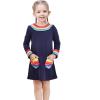 Sunny Fashion Girls Dress Long Sleeve Butterfly Color Contrast Casual Wearing(Navy Blue Heart)
