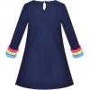 Sunny Fashion Girls Dress Long Sleeve Butterfly Color Contrast Casual Wearing(Navy Blue Heart)