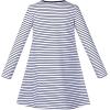 Sunny Fashion Girls Dress Long Sleeve Butterfly Color Contrast Casual Wearing(Navy Blue Striped)