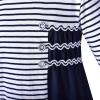 Sunny Fashion Girls Dress Long Sleeve Butterfly Color Contrast Casual Wearing(Navy Blue Striped)
