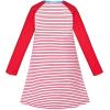 Sunny Fashion Girls Dress Long Sleeve Butterfly Color Contrast Casual Wearing(Red Flower Pocket)