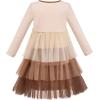 Sunny Fashion Girls Dress Long Sleeve Christmas Owl Sparkling Sequin Tulle(Beige)