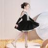 Sunny Fashion Girls Dress Long Sleeve Christmas Owl Sparkling Sequin Tulle(Black Lace)