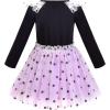 Sunny Fashion Girls Dress Long Sleeve Christmas Owl Sparkling Sequin Tulle(Black Purple)