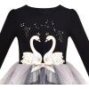 Sunny Fashion Girls Dress Long Sleeve Christmas Owl Sparkling Sequin Tulle(Black Swan)