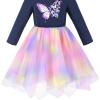 Sunny Fashion Girls Dress Long Sleeve Christmas Owl Sparkling Sequin Tulle(Blue Butterfly)