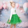 Sunny Fashion Girls Dress Long Sleeve Christmas Owl Sparkling Sequin Tulle(Green)