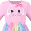 Sunny Fashion Girls Dress Long Sleeve Christmas Owl Sparkling Sequin Tulle(Pink Bunny)