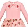 Sunny Fashion Girls Dress Long Sleeve Christmas Owl Sparkling Sequin Tulle(Pink Strawberry)