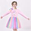 Sunny Fashion Girls Dress Long Sleeve Christmas Owl Sparkling Sequin Tulle(Rainbow Unicorn)