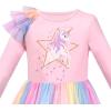 Sunny Fashion Girls Dress Long Sleeve Christmas Owl Sparkling Sequin Tulle(Rainbow Unicorn)