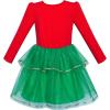 Sunny Fashion Girls Dress Long Sleeve Christmas Owl Sparkling Sequin Tulle(Red Green Santa)