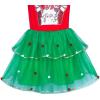 Sunny Fashion Girls Dress Long Sleeve Christmas Owl Sparkling Sequin Tulle(Red Green Santa)