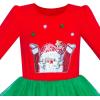 Sunny Fashion Girls Dress Long Sleeve Christmas Owl Sparkling Sequin Tulle(Red Green Santa)