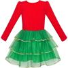 Sunny Fashion Girls Dress Long Sleeve Christmas Owl Sparkling Sequin Tulle(Red Green Tree)