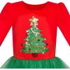 Sunny Fashion Girls Dress Long Sleeve Christmas Owl Sparkling Sequin Tulle(Red Green Tree)