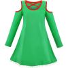 Sunny Fashion Girls Dress Long Sleeve Daisy Flower Striped Casual Cotton(Green)