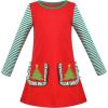 Sunny Fashion Girls Dress Long Sleeve Daisy Flower Striped Casual Cotton(Red)