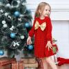 Sunny Fashion Girls Dress Long Sleeve Daisy Flower Striped Casual Cotton(Red Gold)