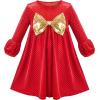 Sunny Fashion Girls Dress Long Sleeve Daisy Flower Striped Casual Cotton(Red Gold)