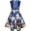 Sunny Fashion Girls Dress Navy Blue Flower Belt Vintage Party Size 6-14(Blue)
