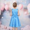 Sunny Fashion Girls Dress Navy Blue Flower Belt Vintage Party Size 6-14(Blue Polka Dot)