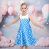 Sunny Fashion Girls Dress Navy Blue Flower Belt Vintage Party Size 6-14(Blue Polka Dot)
