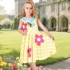 Sunny Fashion Girls Dress Navy Blue Flower Belt Vintage Party Size 6-14(Yellow Pink Flower)