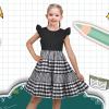 Sunny Fashion Girls Dress O-Neck Backless Smocked Embroidery Ruffle Vintage Sleeveless(Black Plaid)