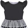 Sunny Fashion Girls Dress O-Neck Backless Smocked Embroidery Ruffle Vintage Sleeveless(Black Plaid)